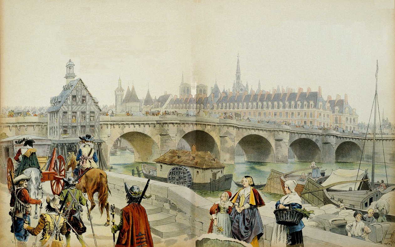 Historia de Francia: Exiliada al castillo de Blois por su hijo Luis XIII, María de Médicis (1575-1642) y su séquito dejaron París en 1617 de Maurice Leloir