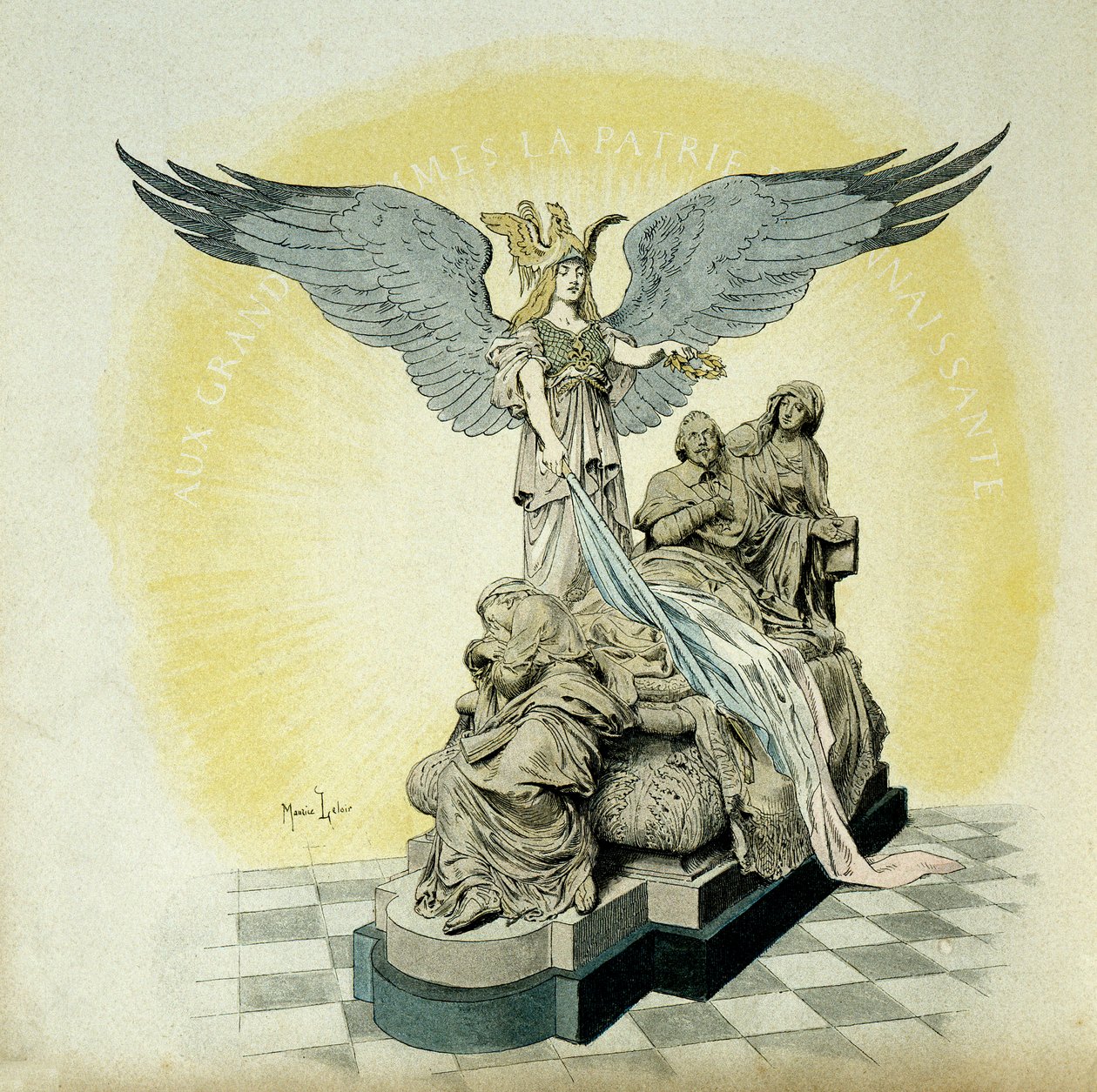 Historia de Francia: Monumento a Armand Jean du Plessis, Cardenal de Richelieu (1585-1642), Ministro de Luis XIII, en la Escuela de la Sorbona, París. Ilustración de Maurice Leloir (1853-1940) en 
