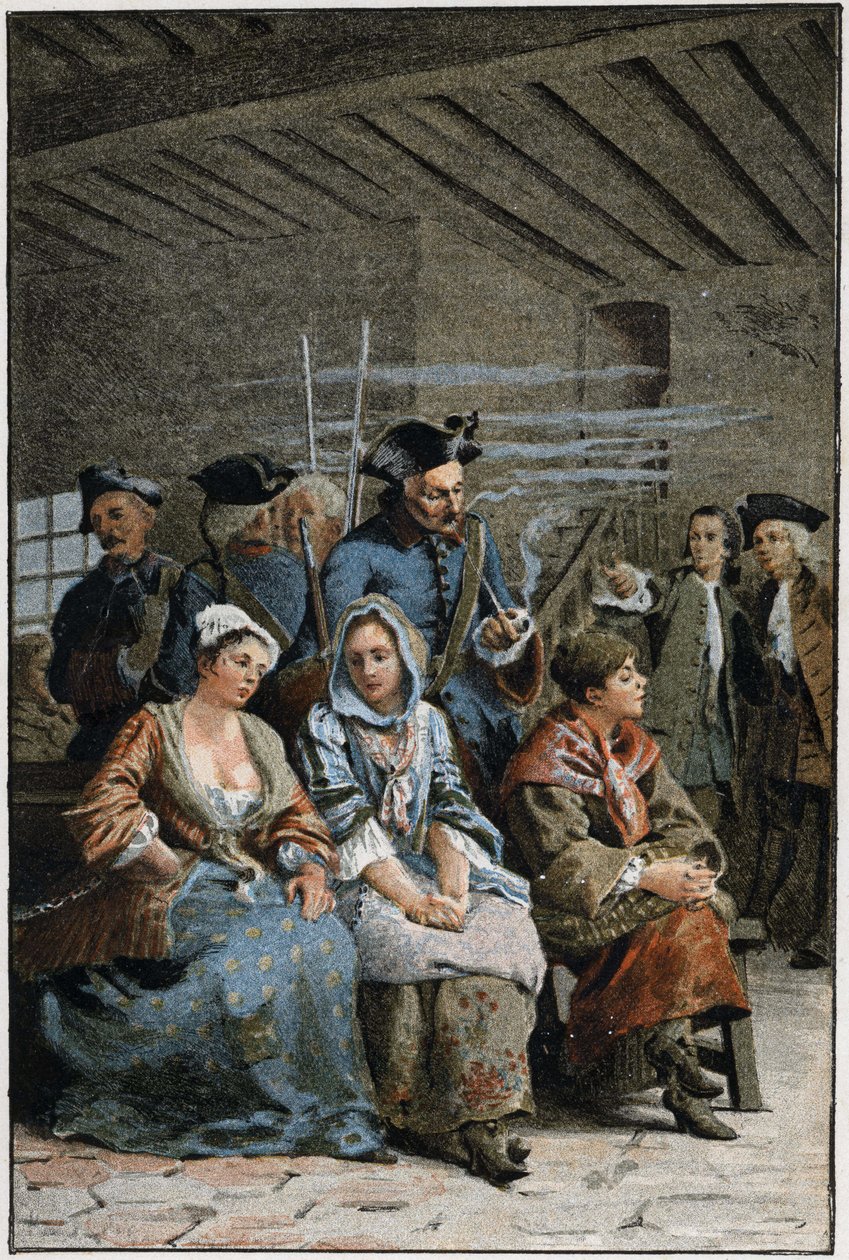 La Cadena - en “Historia de Manon Lescaut y del caballero Des Grieux” por el abate Prévost (1697-1763), escritor francés. Grabado según dibujos de Maurice Leloir (1885) de Maurice Leloir