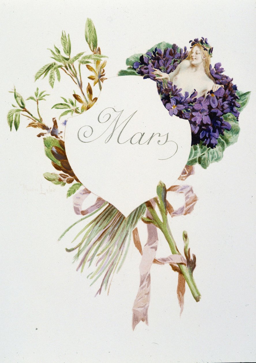 Marzo "La Chanson du mois" por Jérôme Doucet, ilustración - Maurice Leloir, ed. Reims 1904. L. Michaud de Maurice Leloir
