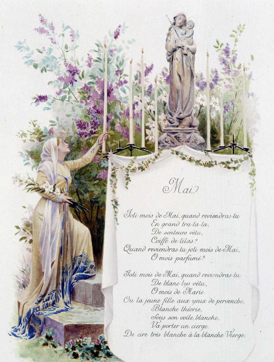 Mayo “La Chanson du mois” por Jérôme Doucet, ilustración - Maurice Leloir, ed. Reims 1904. L. Michaud de Maurice Leloir