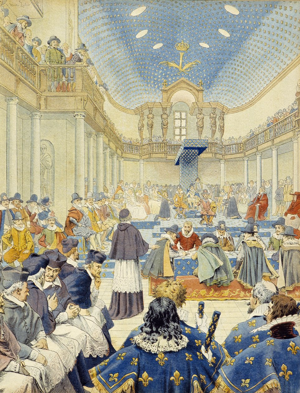 Richelieu pronunció el discurso, en nombre del secretario, en la reunión de clausura de los Estados Generales de 1614 - en "Richelieu" por Maurice Leloir de Maurice Leloir