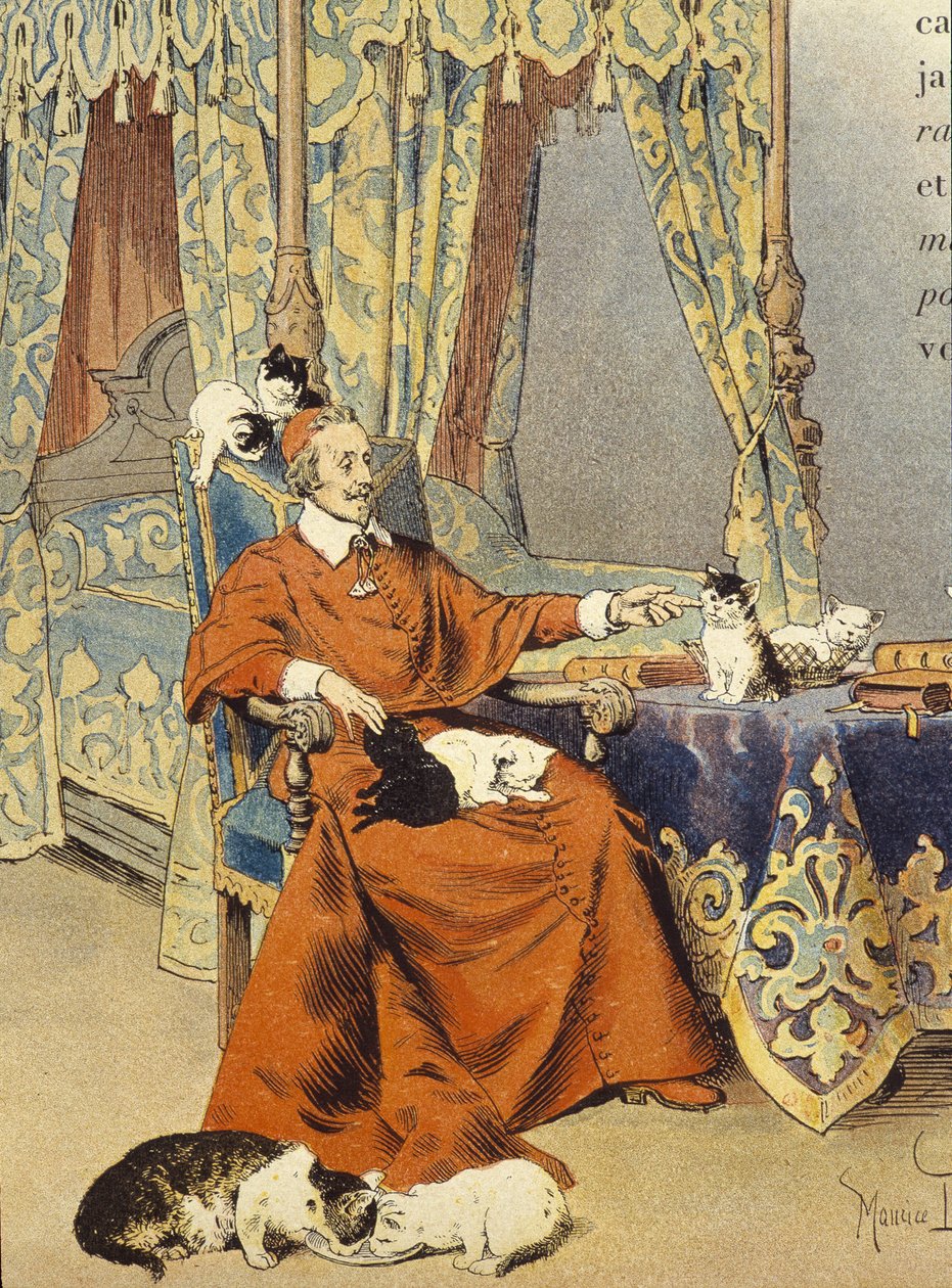 El Cardenal juega con sus gatos que amaba particularmente - en “Richelieu” por Maurice Leloir, principios del siglo XX de Maurice Leloir