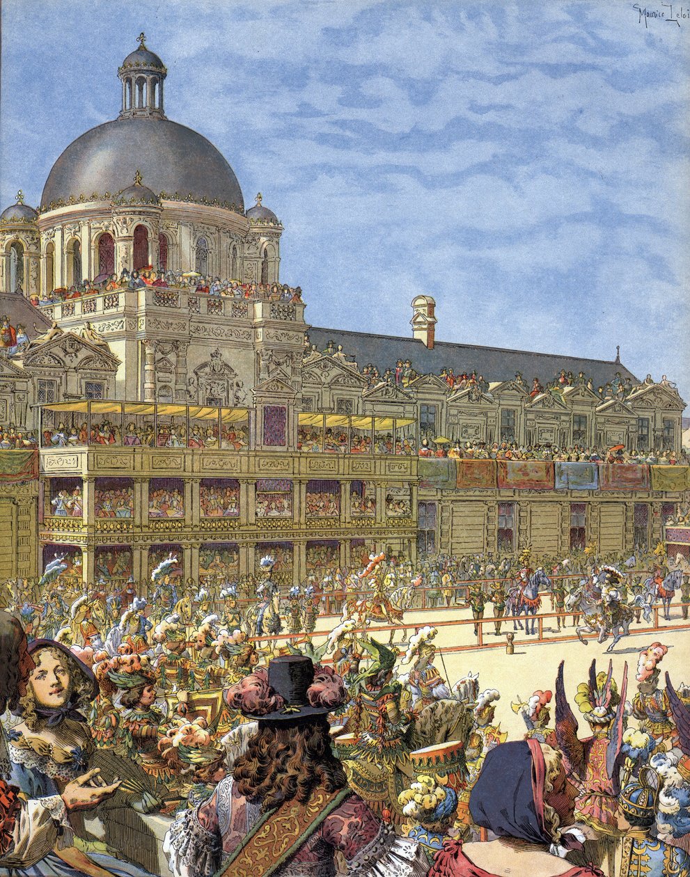 El Carrusel Real (torneo de caballeros), dado en 1662, frente al Palacio de las Tullerías en París bajo Luis XIV conocido como Le Roi-Soleil (Rey Sol o Luis el Grande) de Maurice Leloir
