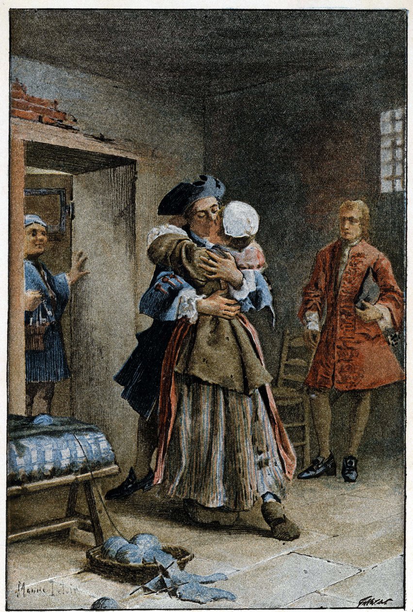 Visita al hospital - en “Histoire de Manon Lescaut et du chevalier Des Grieux” por el abate Prévost (1697-1763), escritor francés. Grabado después de dibujos de Maurice Leloir (1885) de Maurice Leloir