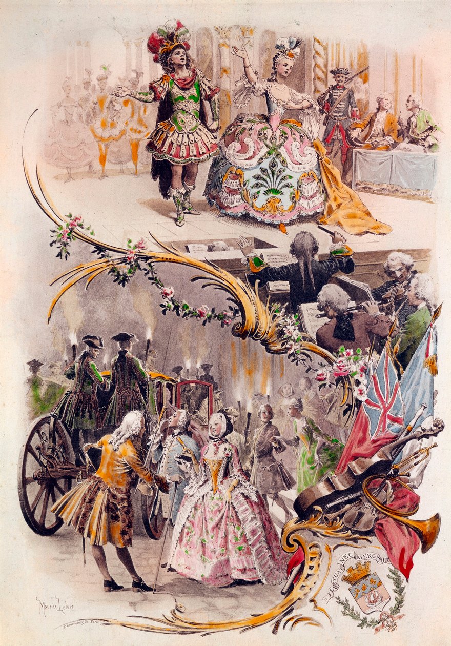 Menú de boda con ilustración de Maurice Leloir (1851-1940) de bailes en disfraces y escenas galantes, 6/04/1900 de Maurice Leloir