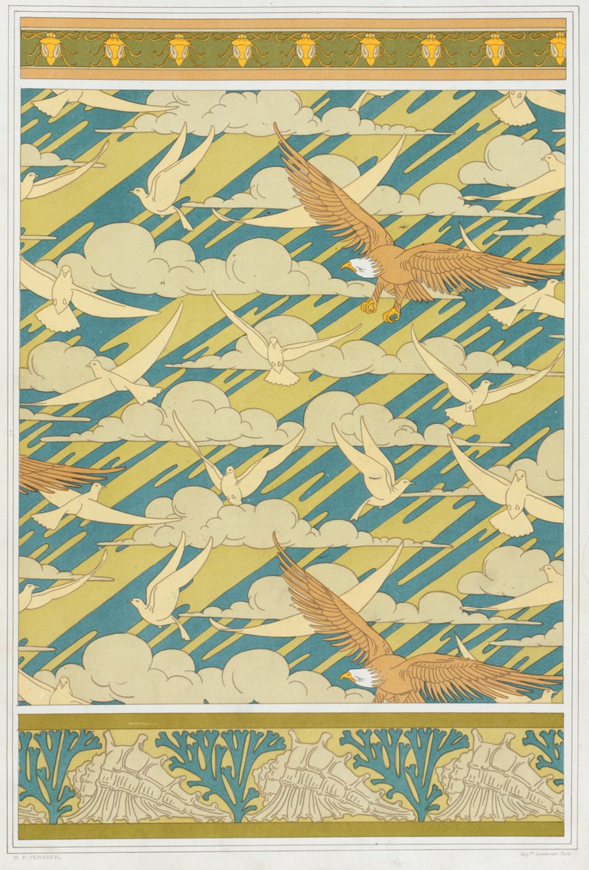 Diseños para borde de papel tapiz Chinche de calabaza, pub. 1897 de Maurice Pillard Verneuil