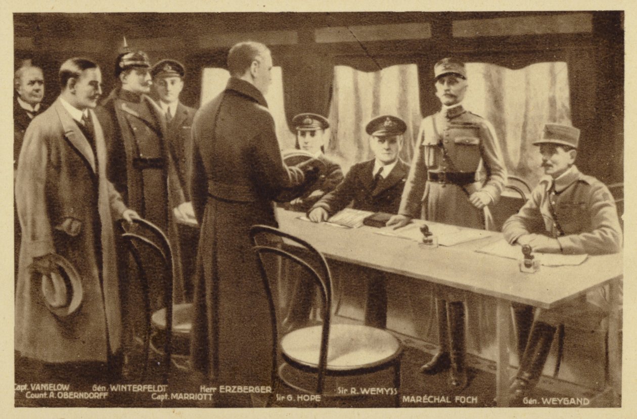 Reunión para firmar el Tratado de Armisticio (litografía) de Maurice Pillard Verneuil