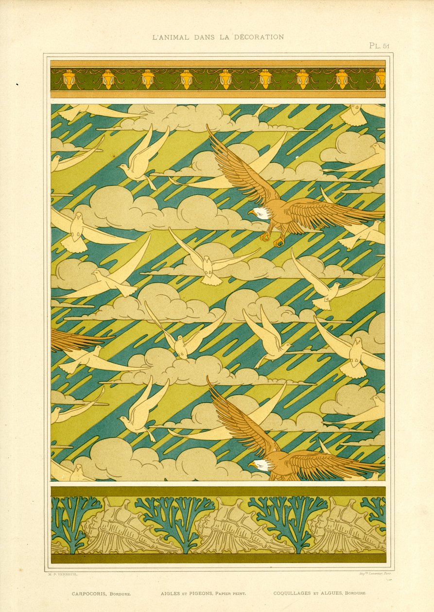 Composición ornamental con águilas y palomas (litografía) de Maurice Pillard Verneuil