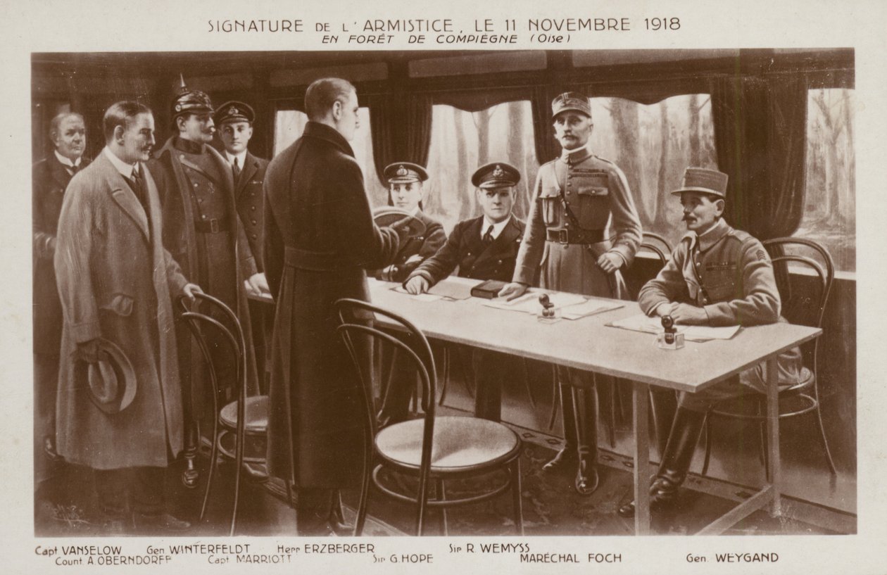 Firma del Armisticio para poner fin a la Primera Guerra Mundial, Bosque de Compiegne, Francia de Maurice Pillard Verneuil