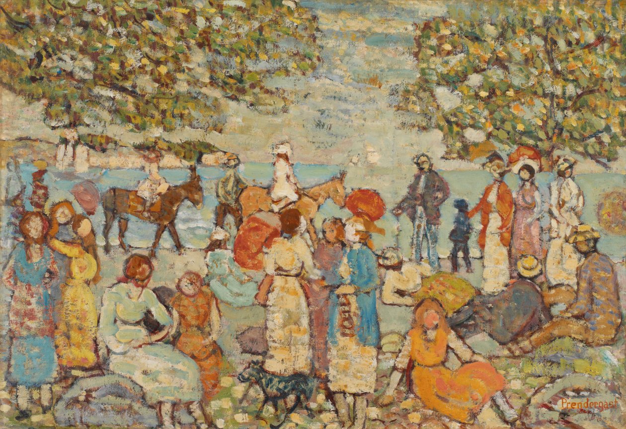 Escena de playa con burros (o mulas) de Maurice Prendergast