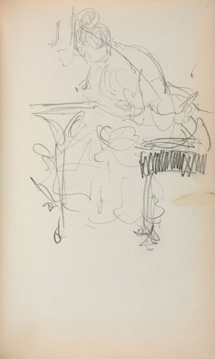 Cuaderno de bocetos italiano: Mujer sentada cosiendo (página 153) de Maurice Prendergast