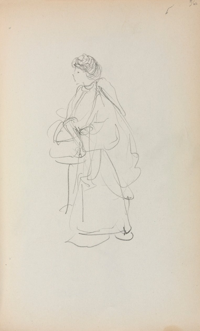 Cuaderno de bocetos italiano: Mujer de pie con una cartera en la mano (página 56) de Maurice Prendergast