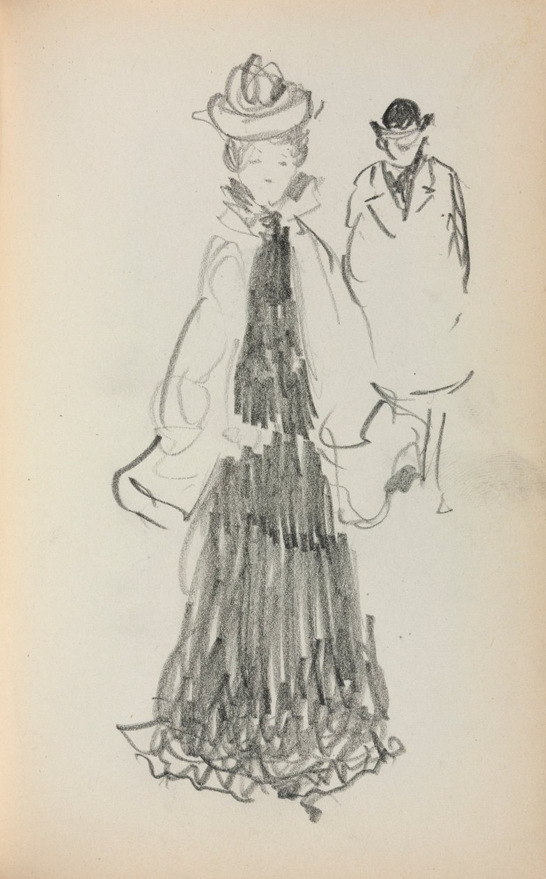 Cuaderno de bocetos italiano: Mujer y hombre de pie (página 125) de Maurice Prendergast