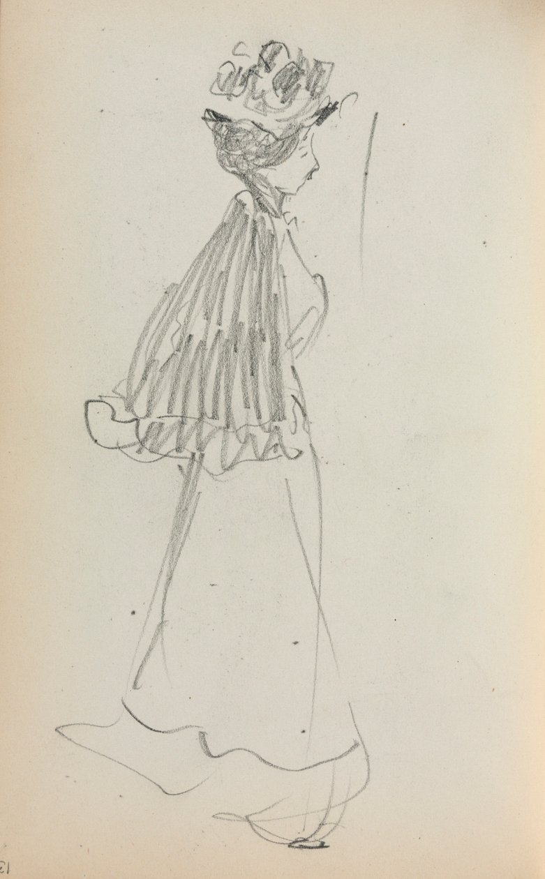 Cuaderno de bocetos italiano: Mujer de pie de perfil (página 130) de Maurice Prendergast