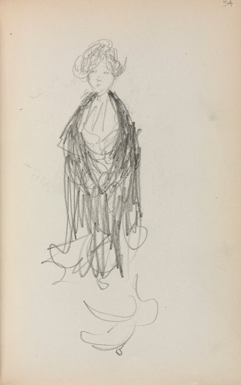 Cuaderno de bocetos italiano: Mujer de pie con chal (página 54) de Maurice Prendergast