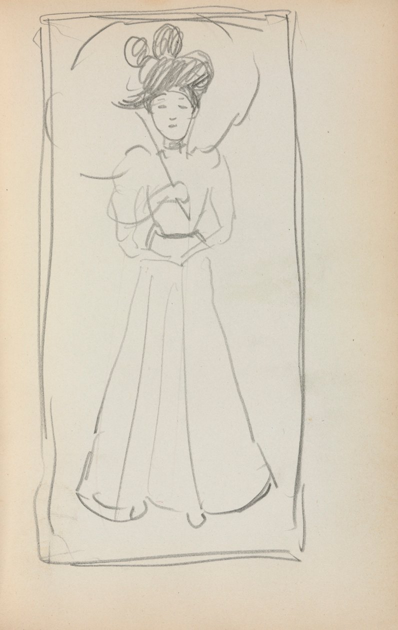 Cuaderno de bocetos italiano: Mujer de pie con sombrilla (página 233) de Maurice Prendergast
