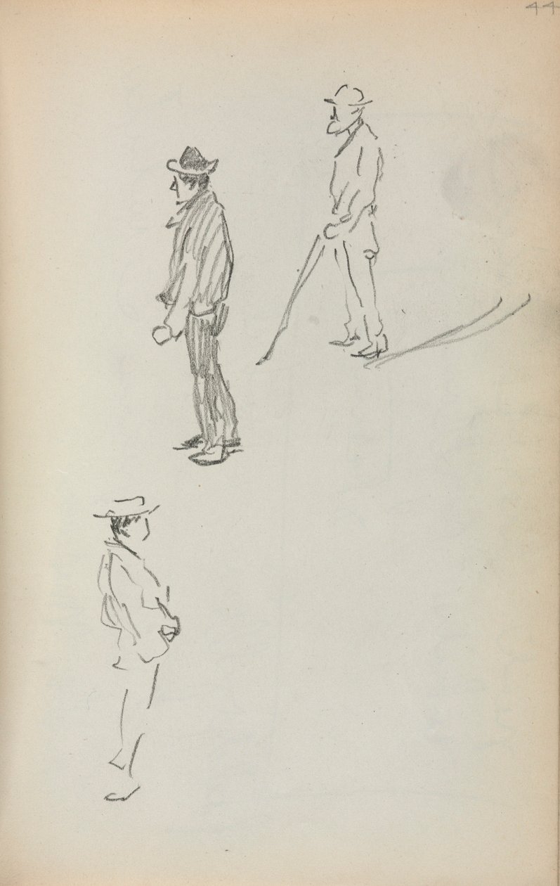 Cuaderno de bocetos italiano: Tres hombres de pie (página 44) de Maurice Prendergast