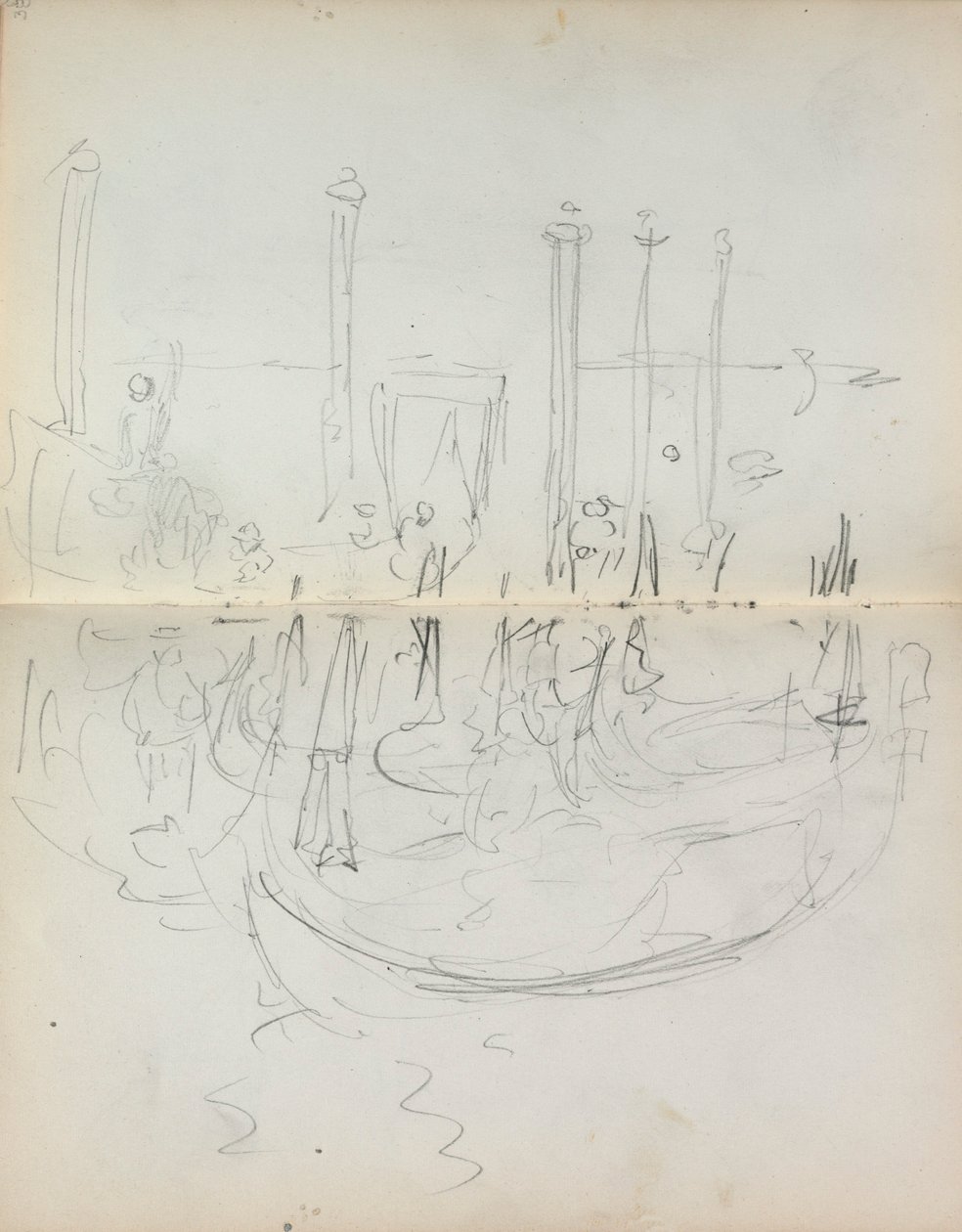 Cuaderno de bocetos italiano: Vista del puerto veneciano (páginas 37 y 38) de Maurice Prendergast