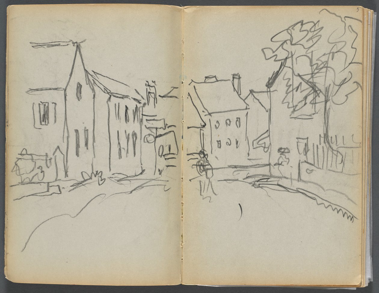 Sketchbook- The Granite Shore Hotel, Rockport, página 004  5: Escena de la calle de Maurice Prendergast