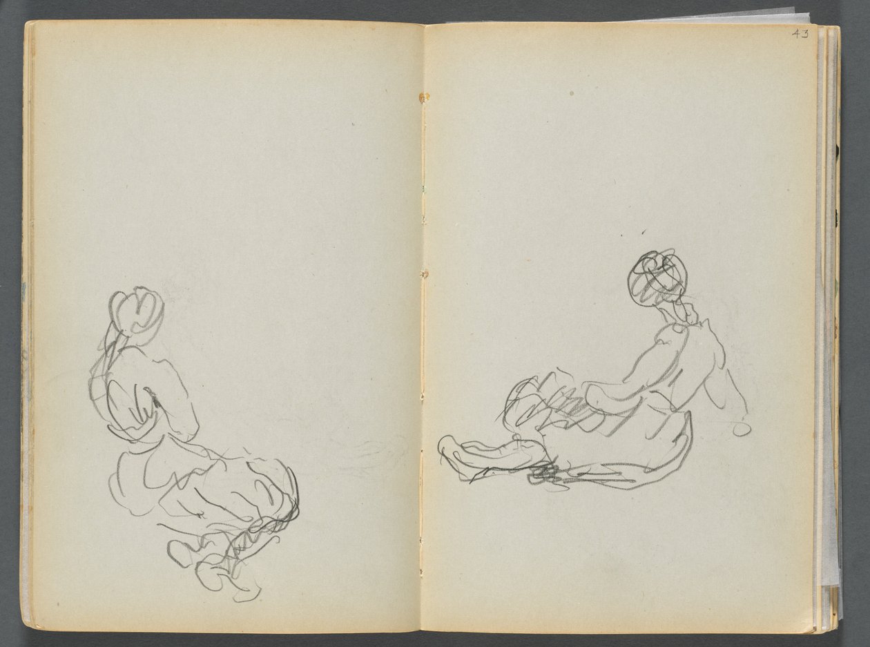 Sketchbook- The Granite Shore Hotel, Rockport, página 042 y 43: Dos figuras femeninas sentadas de Maurice Prendergast