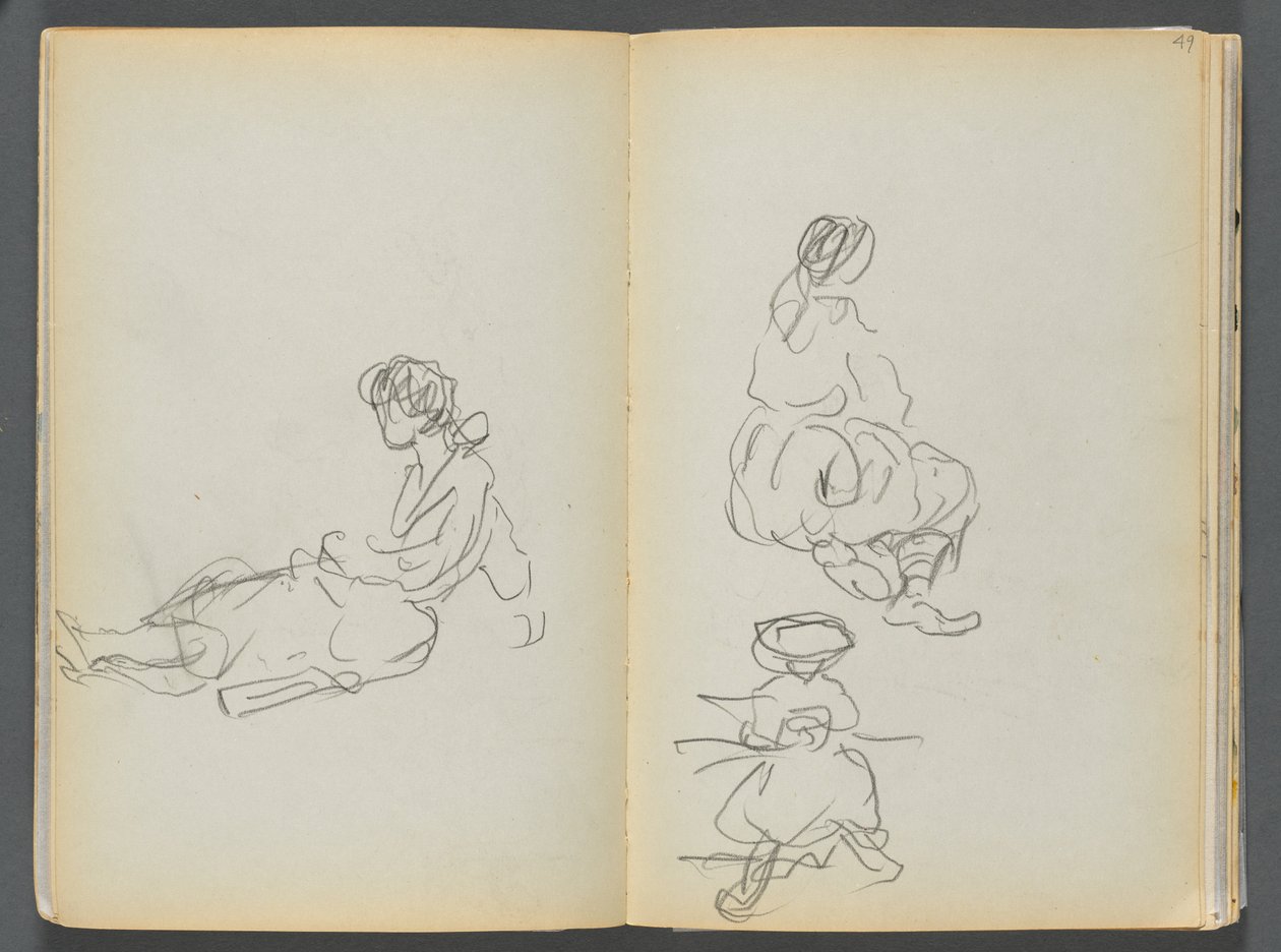 Sketchbook- The Granite Shore Hotel, Rockport, página 048 y 49: Figuras femeninas sentadas de Maurice Prendergast
