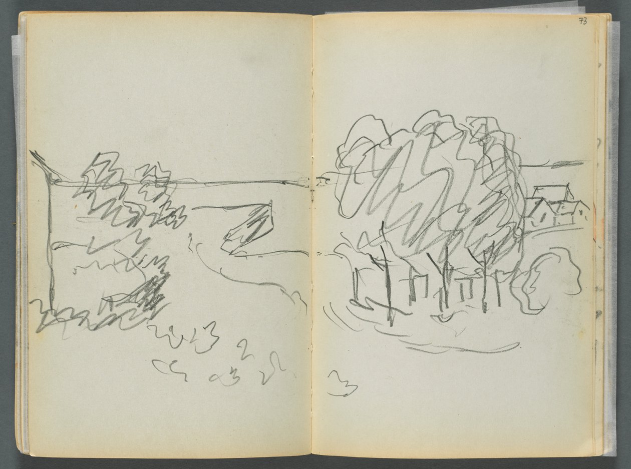 Sketchbook- The Granite Shore Hotel, Rockport, página 072  73: Vista de la ciudad de Maurice Prendergast