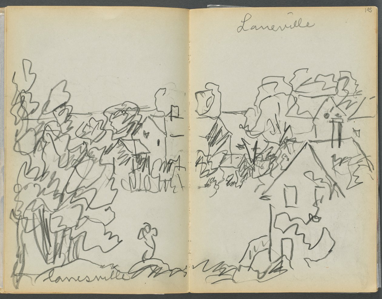 Sketchbook- The Granite Shore Hotel, Rockport, página 144 y 145: "Lanesville" de Maurice Prendergast