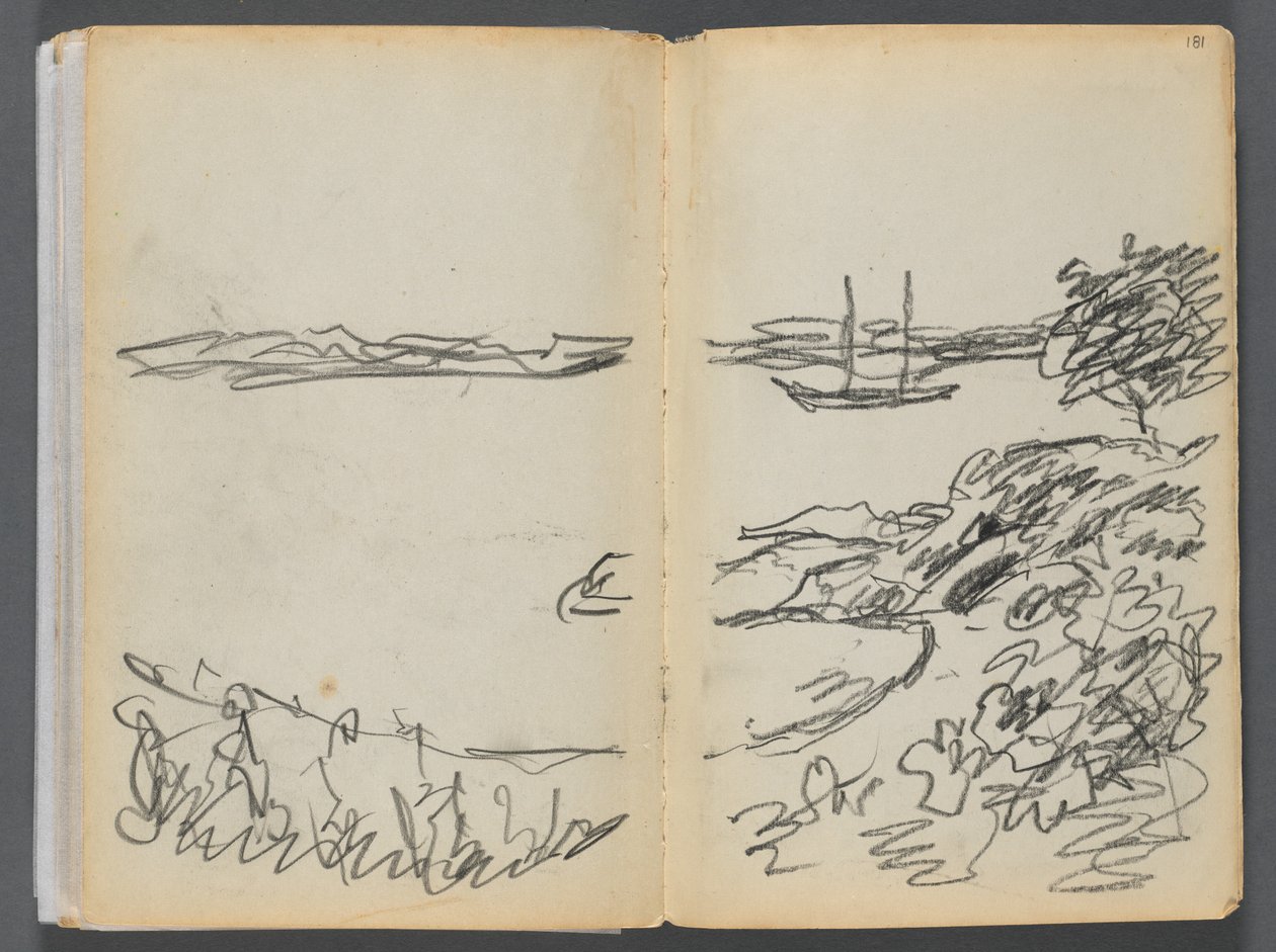 Libro de bocetos- The Granite Shore Hotel, Rockport, página 180 y 181: Línea de costa de Maurice Prendergast