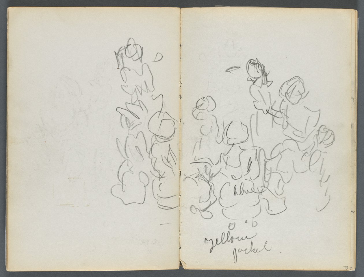 Sketchbook, The Dells, N° 127, página 074  75: Figuras con anotaciones en color de Maurice Prendergast