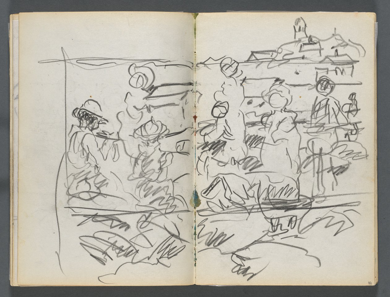 Cuaderno de bocetos, The Dells, N° 127, página 098 y 99: Figuras en un paisaje de Maurice Prendergast