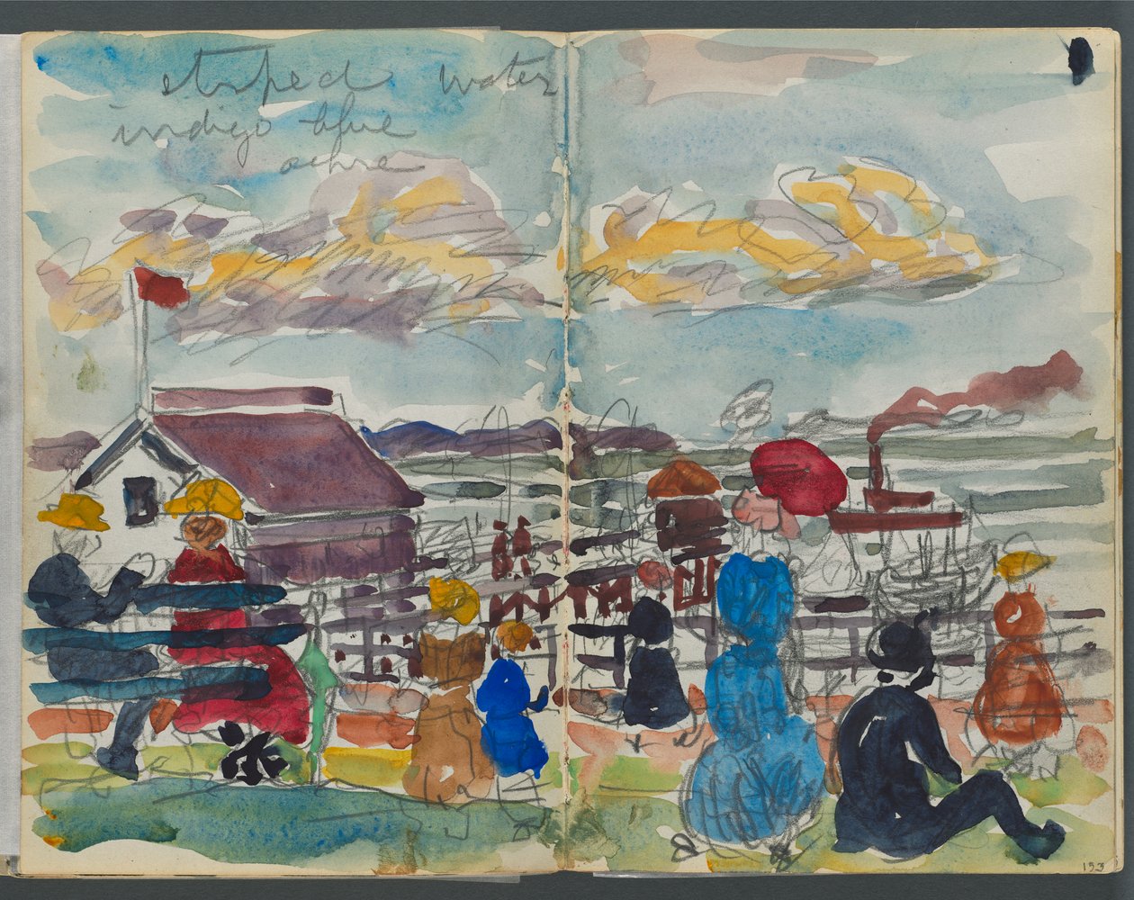 Cuaderno de bocetos, The Dells, n.º 127, páginas 152 y 153: Figuras en una costa de Maurice Prendergast