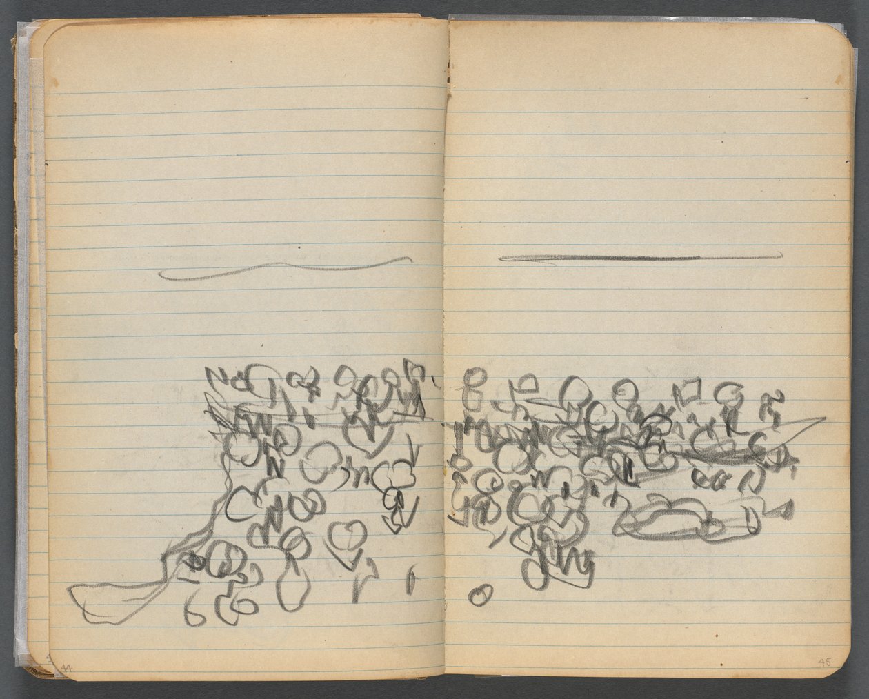 Cuaderno de bocetos, página 044 y 45: Vista de la playa de Maurice Prendergast