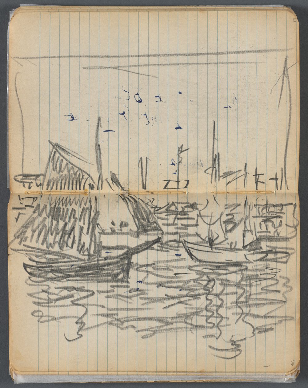 Cuaderno de bocetos, página 056 57: Vista de veleros de Maurice Prendergast