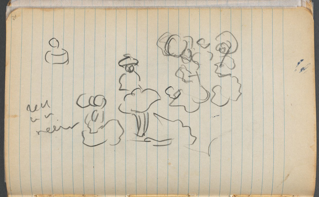 Cuaderno de bocetos, página 076: Figuras con notas de Maurice Prendergast