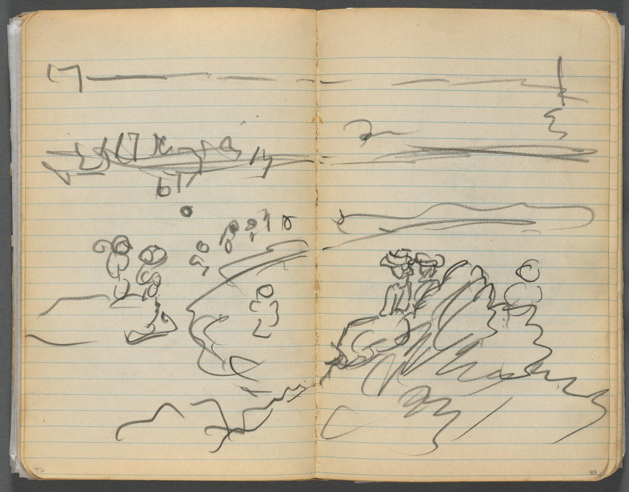 Cuaderno de bocetos, página 082 y 83: Vista de la playa de Maurice Prendergast