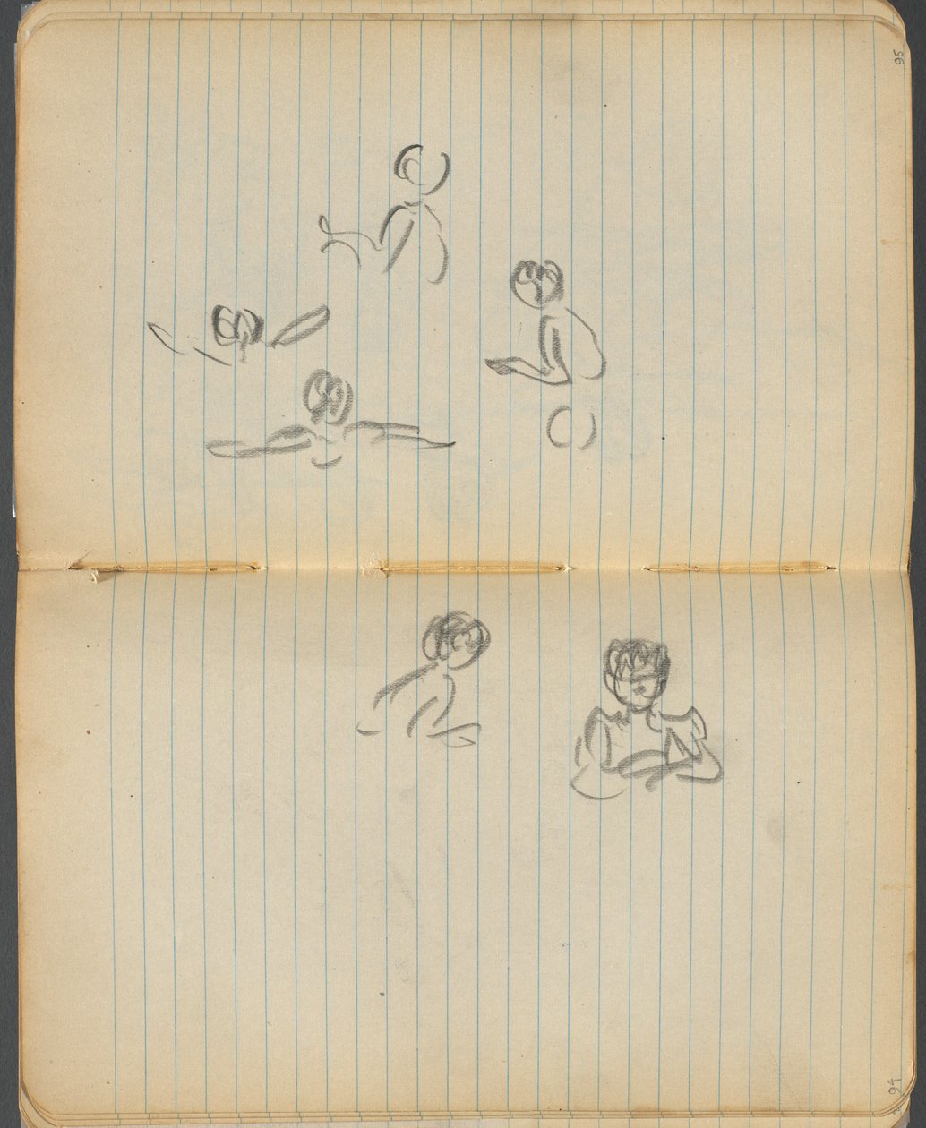 Cuaderno de bocetos, página 094 y 95: Figuras nadando de Maurice Prendergast