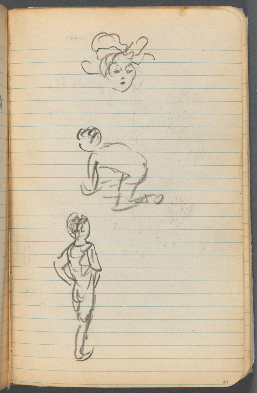 Cuaderno de bocetos, página 101: Tres figuras de Maurice Prendergast