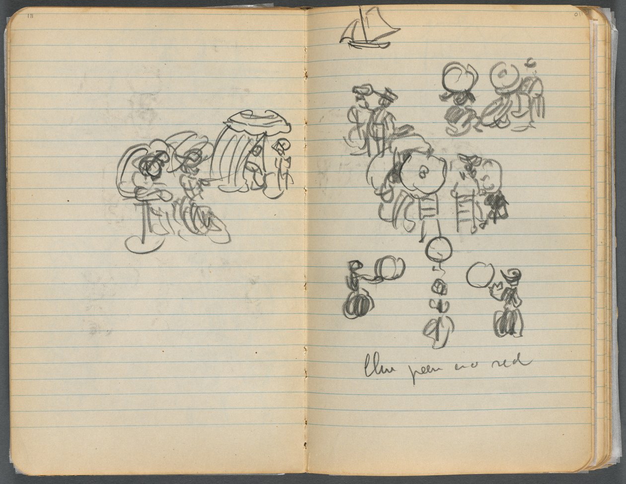 Cuaderno de bocetos, página 110 111: Estudio para Figuras en una playa de Maurice Prendergast