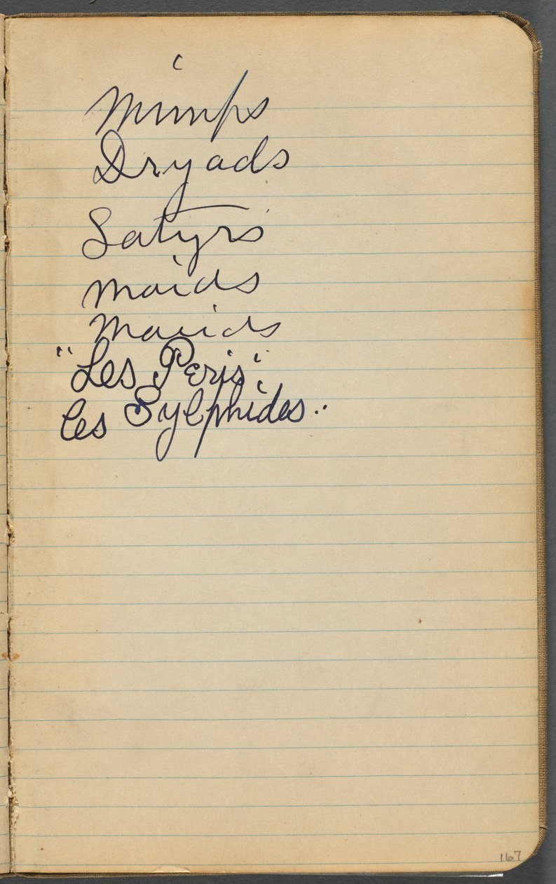 Cuaderno de bocetos, página 167: Notas de Maurice Prendergast