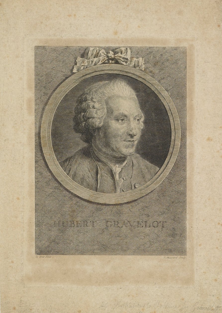 Hubert Gravelot, grabado por Jean Massard el Viejo de Maurice Quentin de La Tour