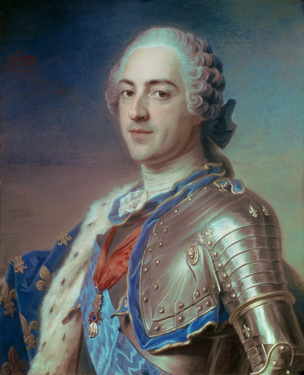 Retrato de Luis XV (1710 - 1774) en armadura, con las órdenes del Espíritu Santo y el Toisón de Oro de Maurice Quentin de La Tour