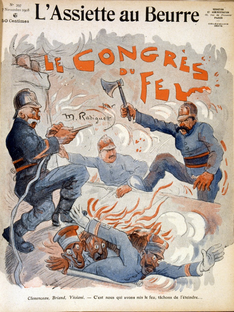 Estadistas franceses Aristide Briand, Georges Clemenceau y Rene Viviani de Maurice Radiguet