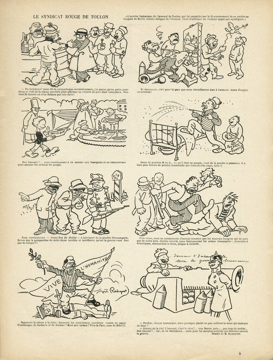 Ilustración de Maurice Radiguet (1866-1941) en Le Rire, 21/12/12 - Le syndicrouge de Toulon - Sindicalismo, Toulon de Maurice Radiguet