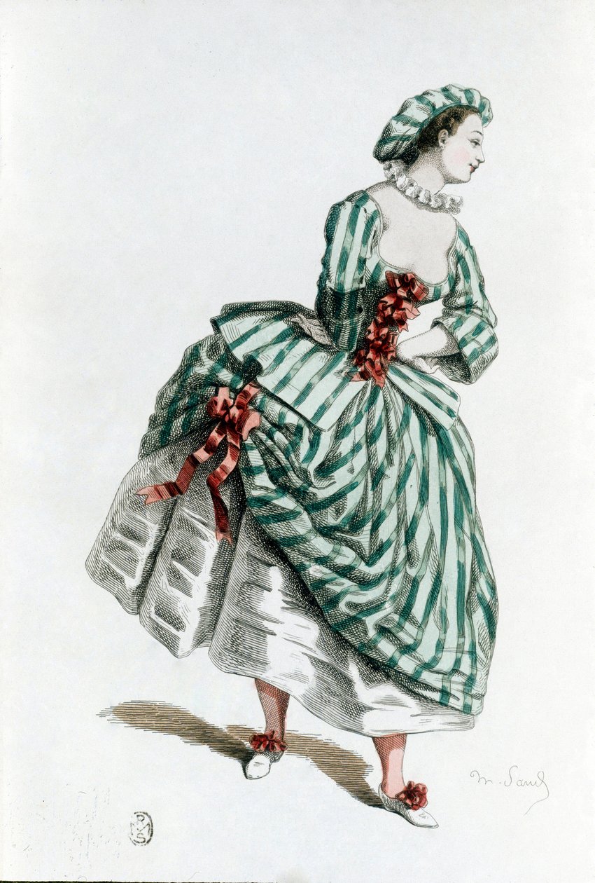 Traje y máscara de Colombina en 1855, personaje femenino en la commedia dell