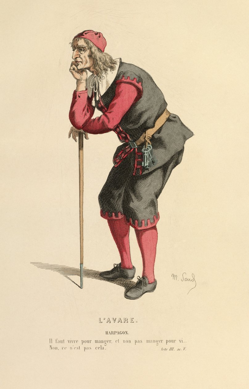 Traje para el papel de Harpagón, hacia 1868 (grabado) de Maurice Sand