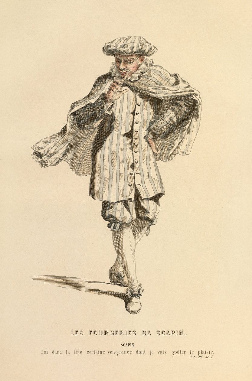 Traje para el papel de Scapin, c.1868 (grabado) de Maurice Sand