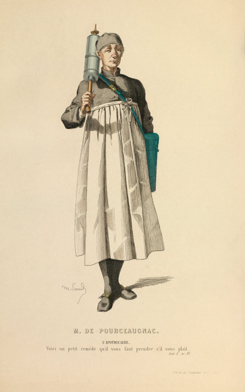 Traje para el papel de boticario, c.1868 (grabado) de Maurice Sand