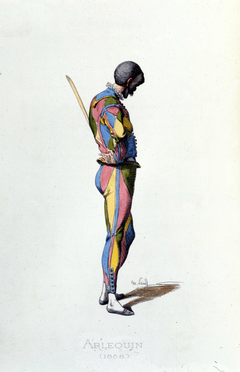 Arlequín en 1858. Maurice Sand “Máscaras y Bufones” París siglo XIX. de Maurice Sand