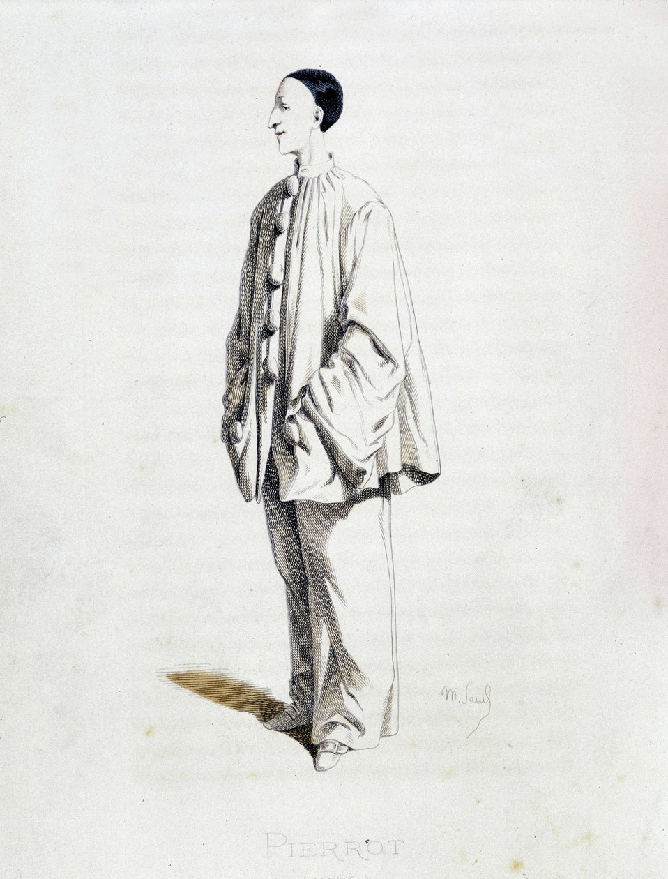 Pierrot de “Máscaras y bufones” (comedia italiana), texto y dibujos por Maurice Sand, grabados por A. Manceau, prefacio por Georges Sand, París, Michel Lévy Frères de Maurice Sand